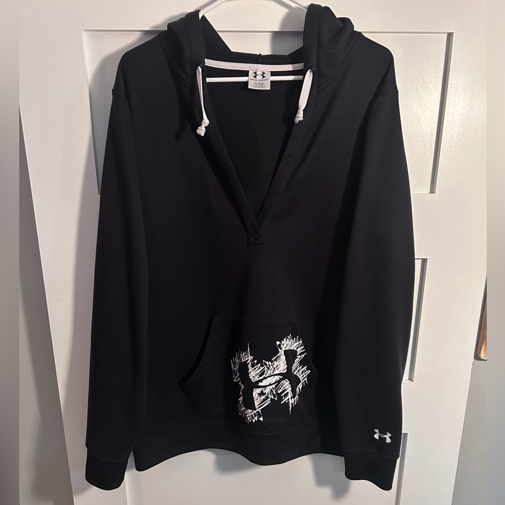 Under Armour Black Hoodie with White Logo Womens XL